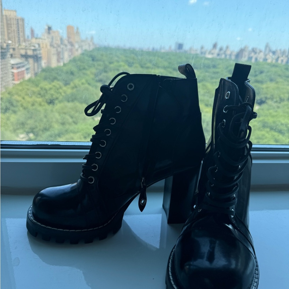 Louis Vuitton Black Combat Moto Boots with Glossy Finish